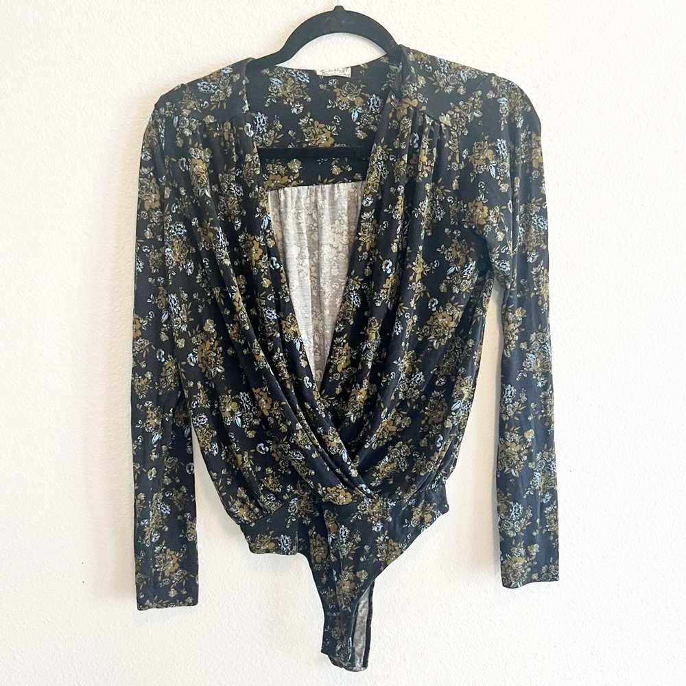 Intimately free people floral surplice long sleeve bodysuit